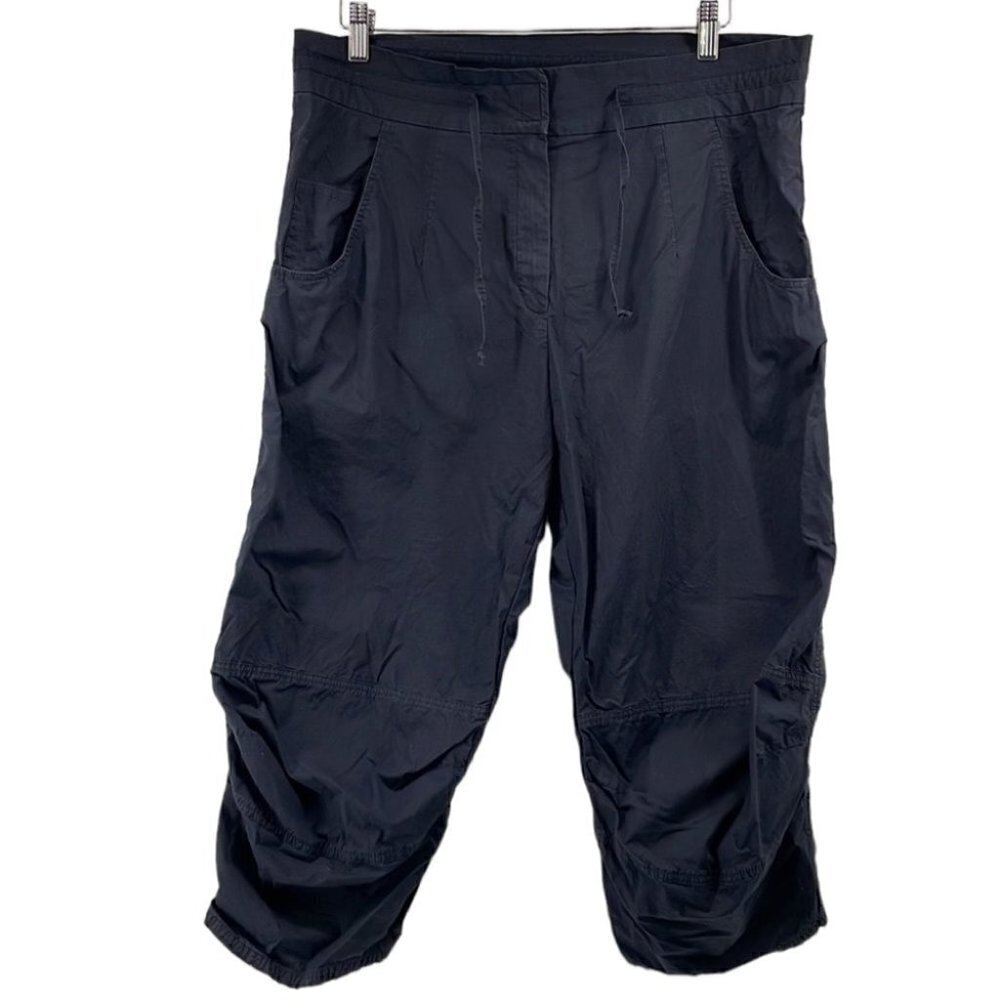 Annette Gortz crop pants cinched lagenlook black cotton elastic blend sz 10